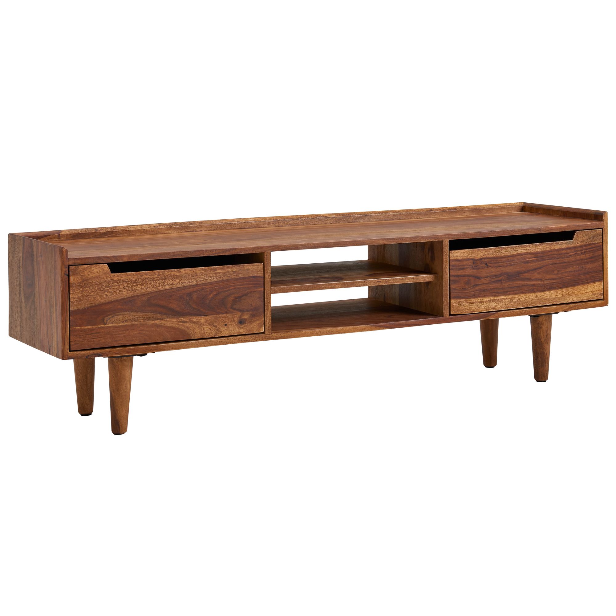 FineBuy Lowboard Sheesham Massivholz 145x43x35 cm TV-Kommode mit zwei Türen, Design TV-Schrank Hoch, Fernsehtisch Fernsehschrank Modern, Fernsehkommode Wohnzimmer | Farbe: Braun