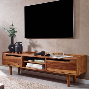 FineBuy Lowboard Sheesham Massivholz 145x43x35 cm TV-Kommode mit zwei Türen, Design TV-Schrank Hoch, Fernsehtisch Fernsehschrank Modern, Fernsehkommode Wohnzimmer 4251757710353