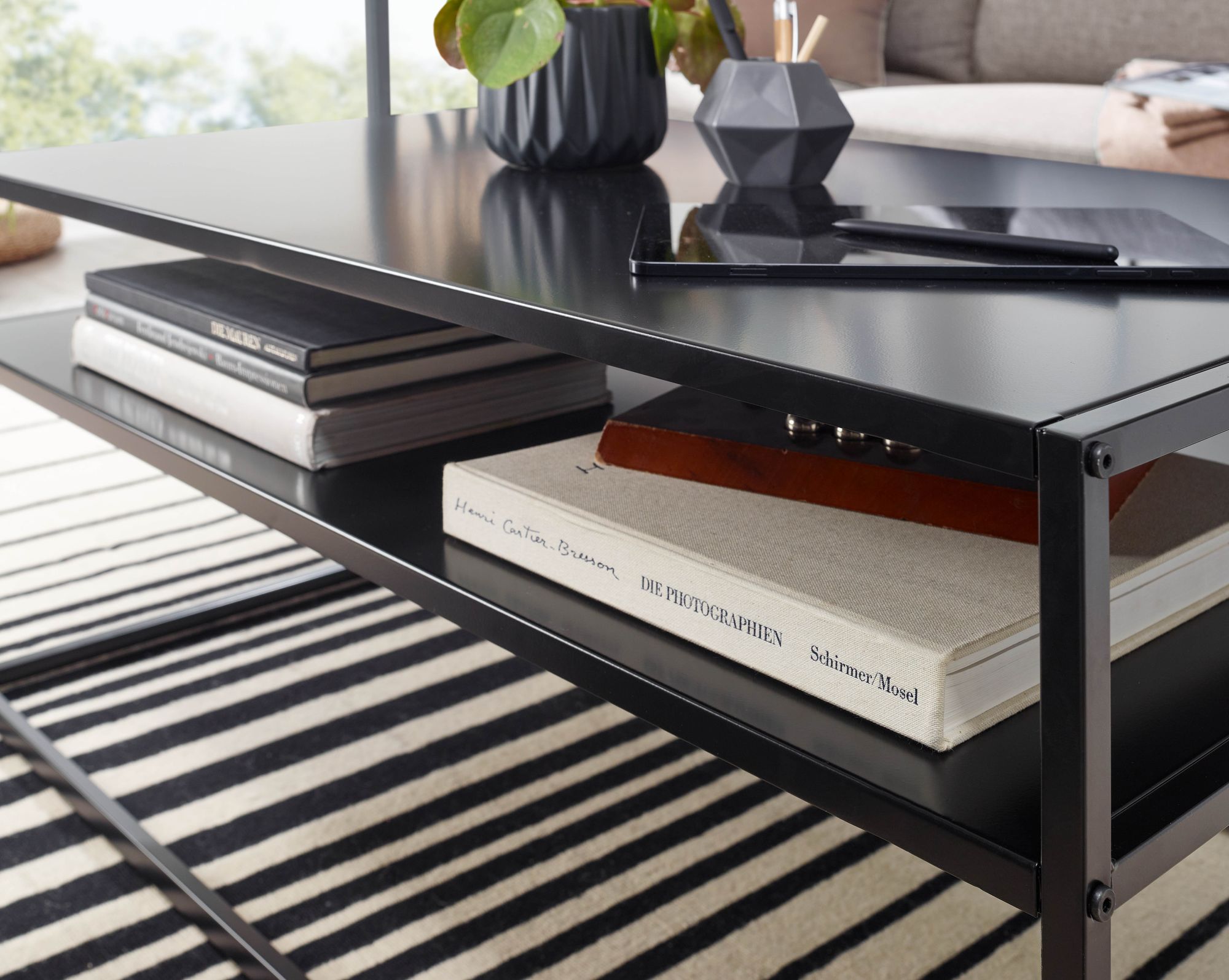 FineBuy Couchtisch mit Ablage 100 cm rechteckig Schwarz Metall - Industrial Alu Wohnzimmertisch - Skandinavisches Design Beistelltisch für Wohnzimmer Aluminium | Farbe: Schwarz