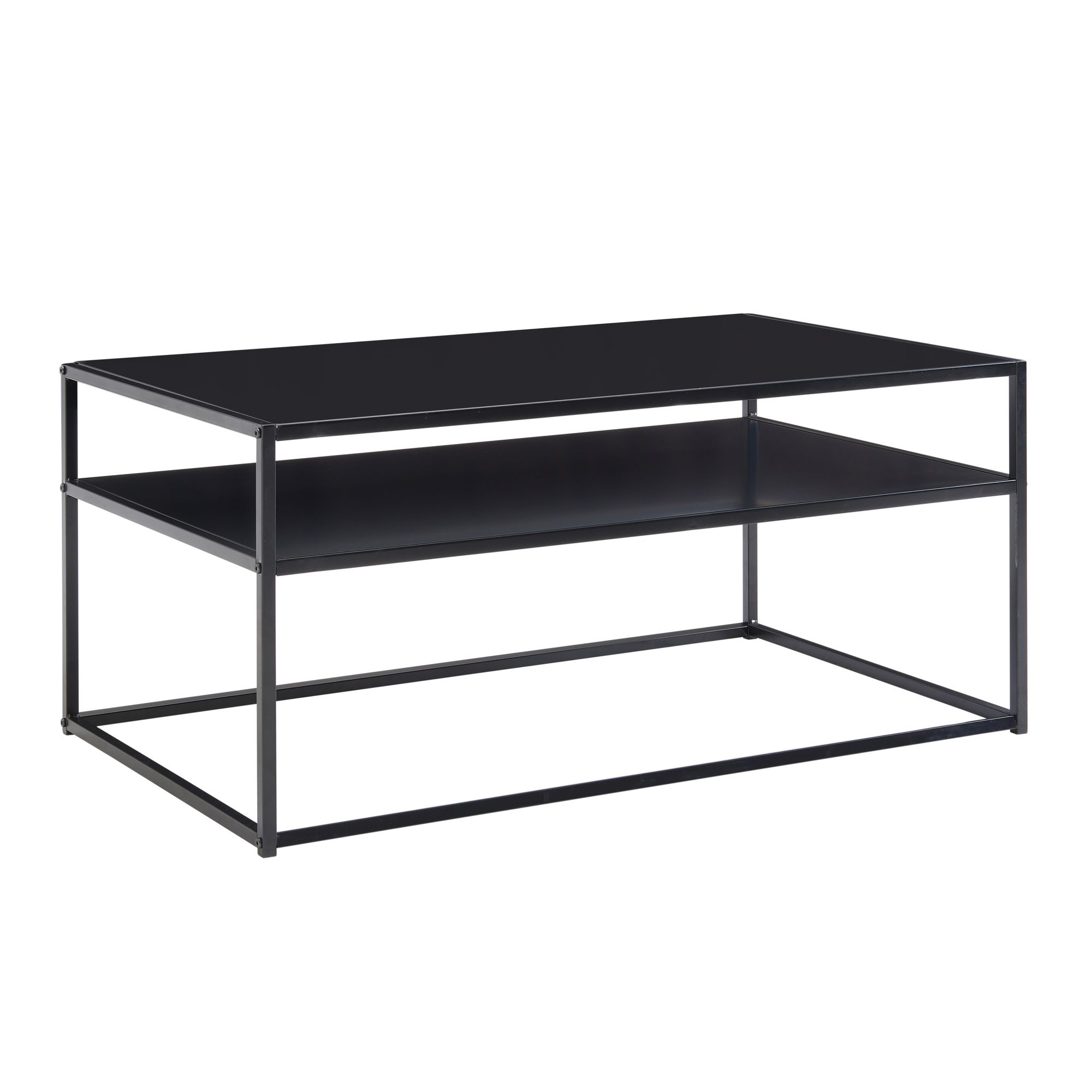 FineBuy Couchtisch mit Ablage 100 cm rechteckig Schwarz Metall - Industrial Alu Wohnzimmertisch - Skandinavisches Design Beistelltisch für Wohnzimmer Aluminium | Farbe: Schwarz