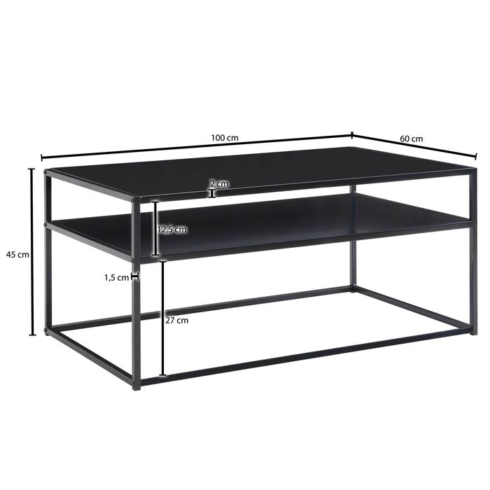 Couchtisch FineBuy Sofatisch 100x60x45 cm Metall Wohnzimmertisch Tisch Stauraum – Maßzeichnung