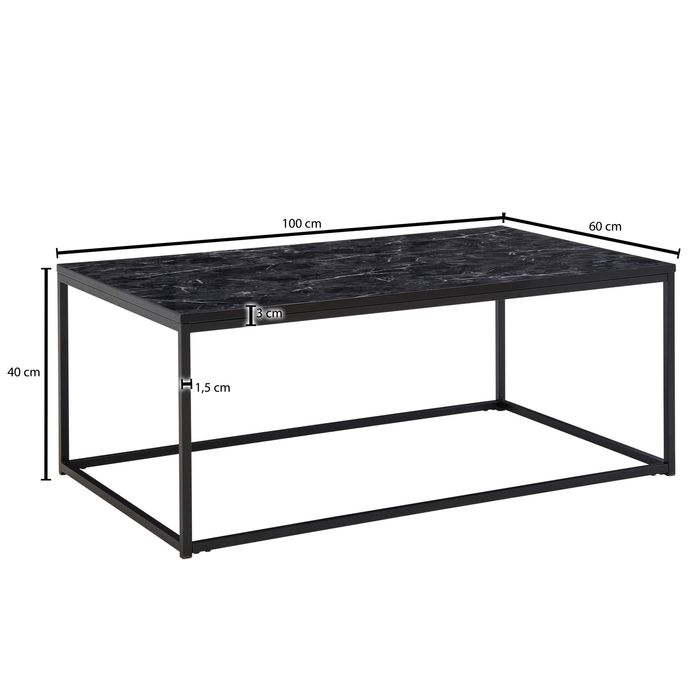 Couchtisch 100cm rechteckig Marmor Optik Metallgestell Wohnzimmertisch – Maßzeichnung
