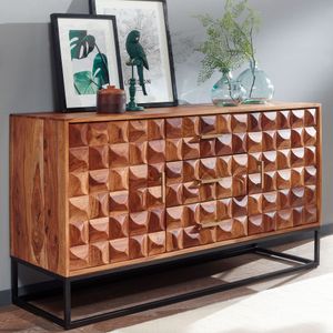 FineBuy Sideboard 145x81x45 cm Sheesham Massivholz / Metall Anrichte, Kommode mit zwei Türen, Kommodenschrank Holz Industrial, Standschrank Wohnzimmer mit Schubladen 4251757710414