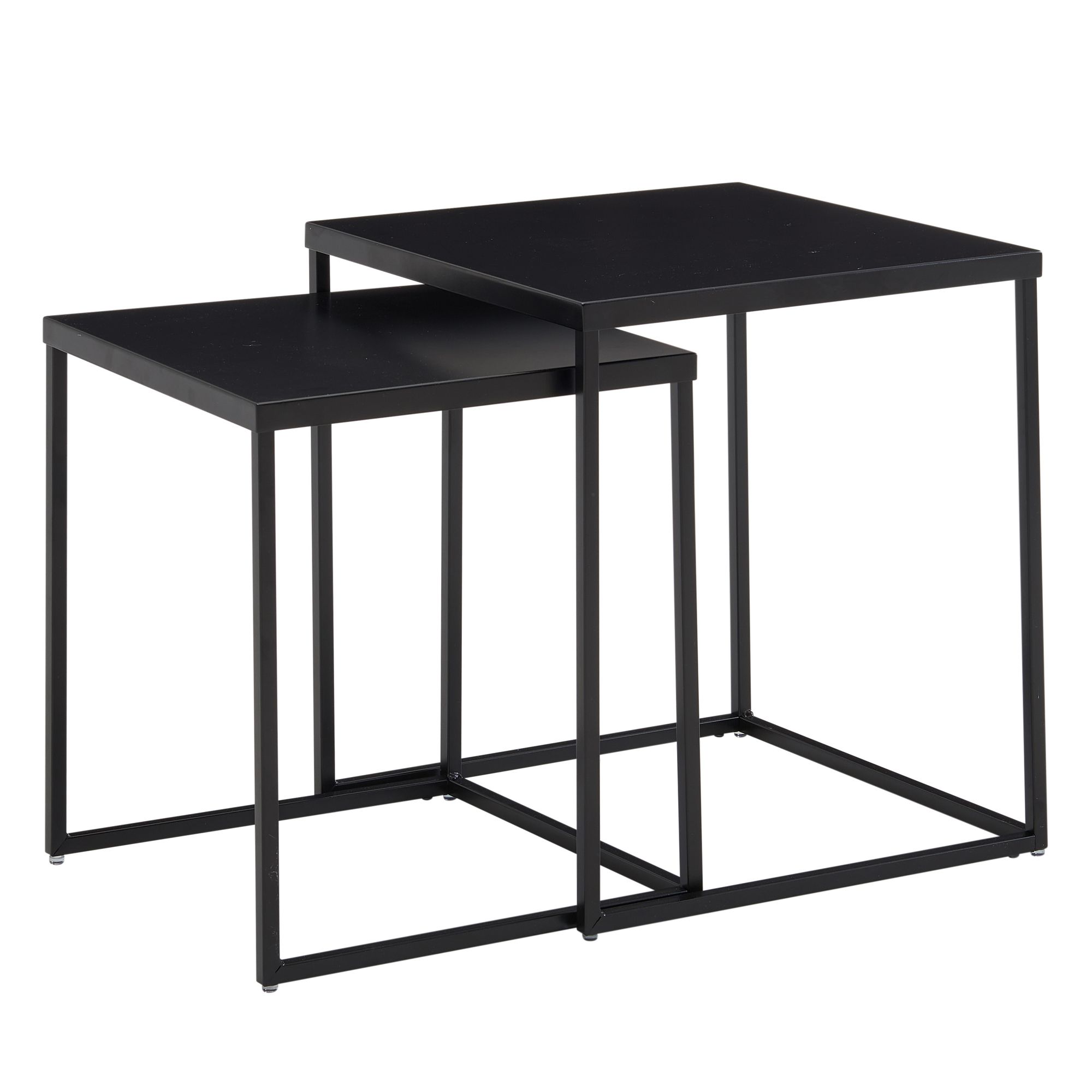 FineBuy Wohnzimmertisch 2er Set Metall Beistelltisch Eckig Schwarz, Design Beistelltisch Industrial, Sofatisch Couchtisch Quadratisch, Tischset 2-teilig Satztisch Stahl | Farbe: Schwarz