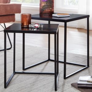 FineBuy Wohnzimmertisch 2er Set Metall Beistelltisch Eckig Schwarz, Design Beistelltisch Industrial, Sofatisch Couchtisch Quadratisch, Tischset 2-teilig Satztisch Stahl 4251757710421