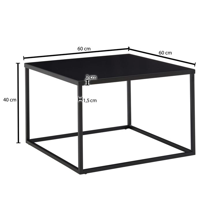 Couchtisch Quadratisch 60cm Schwarz Metall Design Wohnzimmertisch Beistelltisch – Maßzeichnung