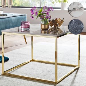 FineBuy Couchtisch 60x60x45 cm mit Marmor Optik, Wohnzimmertisch mit Metall-Gestell, Sofatisch Eckig Tisch Wohnzimmer, Beistelltisch