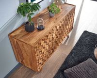 Massivholz Sideboard 140cm Sheesham Natur Kommode mit 2 Türen & 3 Schubladen Retro Design – Ansicht 4