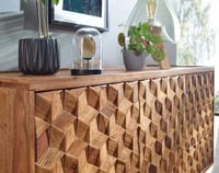 Massivholz Sideboard 140cm Sheesham Natur Kommode mit 2 Türen & 3 Schubladen Retro Design – Ansicht 5