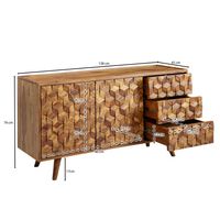 Massivholz Sideboard 140cm Sheesham Natur Kommode mit 2 Türen & 3 Schubladen Retro Design – Ansicht 3