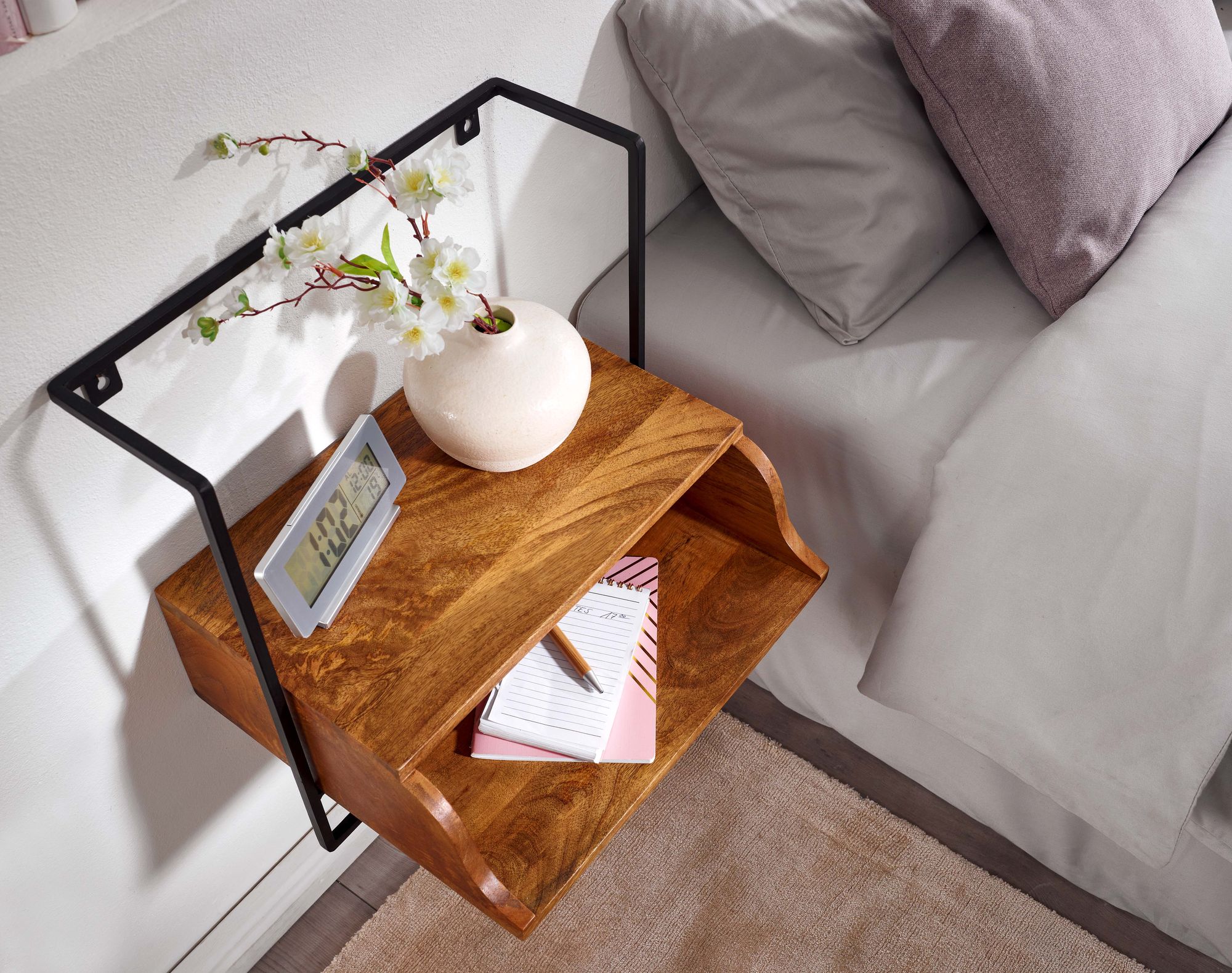 FineBuy Nachtkonsole für Wandmontage 44x45x35 cm Nachttisch Mango Massivholz, Nachtschrank mit Ablage, Wandboard Schwebend für Boxspringbett, Wandkonsole Nachtkästchen Hängend | Farbe: Braun FineBuy Nachtkonsole für Wandmontage 44x45x35 cm Nachttisch Mango Massivholz, Nachtschrank mit Ablage, Wandboard Schwebend für Boxspringbett, Wandkonsole Nachtkästchen Hängend | Farbe: Braun