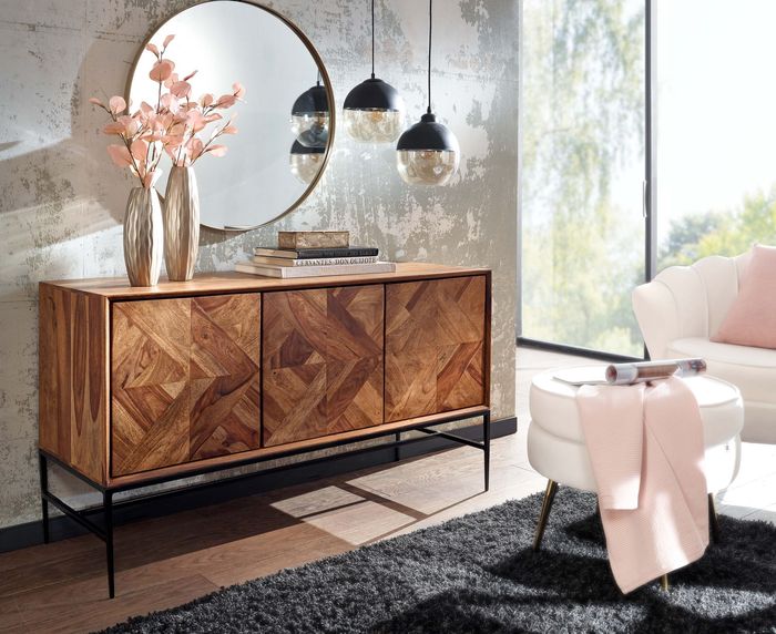 FineBuy Sideboard 123x70x45 cm Sheesham Massivholz / Metall Anrichte mit Türen, Industrial Kommode Kommodenschrank Holz Modern, Standschrank Wohnzimmer 4251757710773