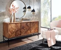 Massivholz Sideboard 120cm Sheesham Natur Design Kommode mit 3 Türen Metall schwarz – Ansicht 2