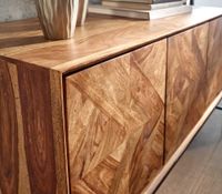 Massivholz Sideboard 120cm Sheesham Natur Design Kommode mit 3 Türen Metall schwarz – Ansicht 5