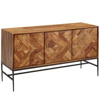 Massivholz Sideboard 120cm Sheesham Natur Design Kommode mit 3 Türen Metall schwarz – Ansicht 6