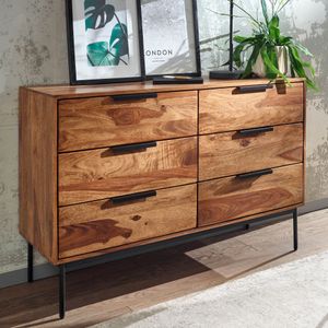 FineBuy Kommode 117x80x42 cm Sheesham Massivholz / Metall Schubladenkommode, Industrial Sideboard Kommodenschrank Holz Modern, Standschrank Anrichte Wohnzimmer 4251757710780