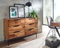 Massivholz Schubladenkommode 120cm Sheesham Natur Design Kommode mit 6 Schubladen Sideboard Metall schwarz – Ansicht 2