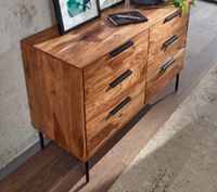 Massivholz Schubladenkommode 120cm Sheesham Natur Design Kommode mit 6 Schubladen Sideboard Metall schwarz – Ansicht 4
