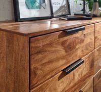 Massivholz Schubladenkommode 120cm Sheesham Natur Design Kommode mit 6 Schubladen Sideboard Metall schwarz – Ansicht 5