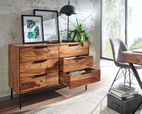 Massivholz Schubladenkommode 120cm Sheesham Natur Design Kommode mit 6 Schubladen Sideboard Metall schwarz – Ansicht 6