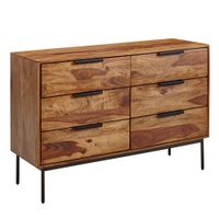 Massivholz Schubladenkommode 120cm Sheesham Natur Design Kommode mit 6 Schubladen Sideboard Metall schwarz – Ansicht 6