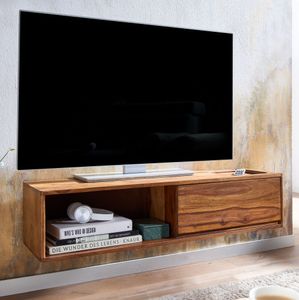 FineBuy Lowboard Hängend Sheesham Massivholz 108x25x34 cm TV-Schrank Braun, Design Fernsehtisch mit Stauraum, Fernsehschrank Wand Modern, TV-Kommode Fernsehkommode zum Aufhängen 4251757710803