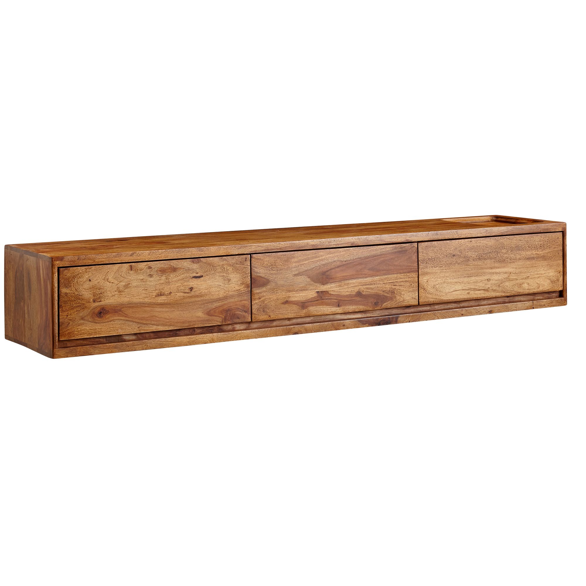 FineBuy Lowboard Hängend Sheesham Massivholz 160x25x35 cm TV-Schrank Braun, Design Fernsehtisch mit Stauraum, Fernsehschrank Wand Modern, TV-Kommode Fernsehkommode zum Aufhängen | Farbe: Braun
