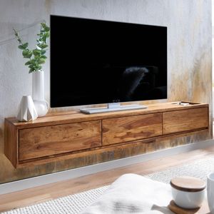 FineBuy Lowboard Hängend Sheesham Massivholz 160x25x35 cm TV-Schrank Braun, Design Fernsehtisch mit Stauraum, Fernsehschrank Wand Modern, TV-Kommode Fernsehkommode zum Aufhängen 4251757710834