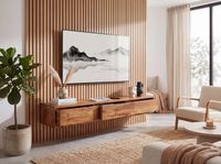 TV-Board Kommode 160cm hängend Sheesham Massivholz TV Lowboard mit 3 Schubladen – Ansicht 2