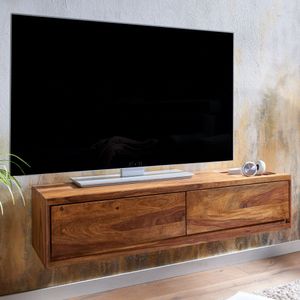 FineBuy Lowboard Hängend Sheesham Massivholz 108x25x34 cm TV-Schrank Braun, Design Fernsehtisch mit Stauraum, Fernsehschrank Wand Modern, TV-Kommode Fernsehkommode zum Aufhängen 4251757710827