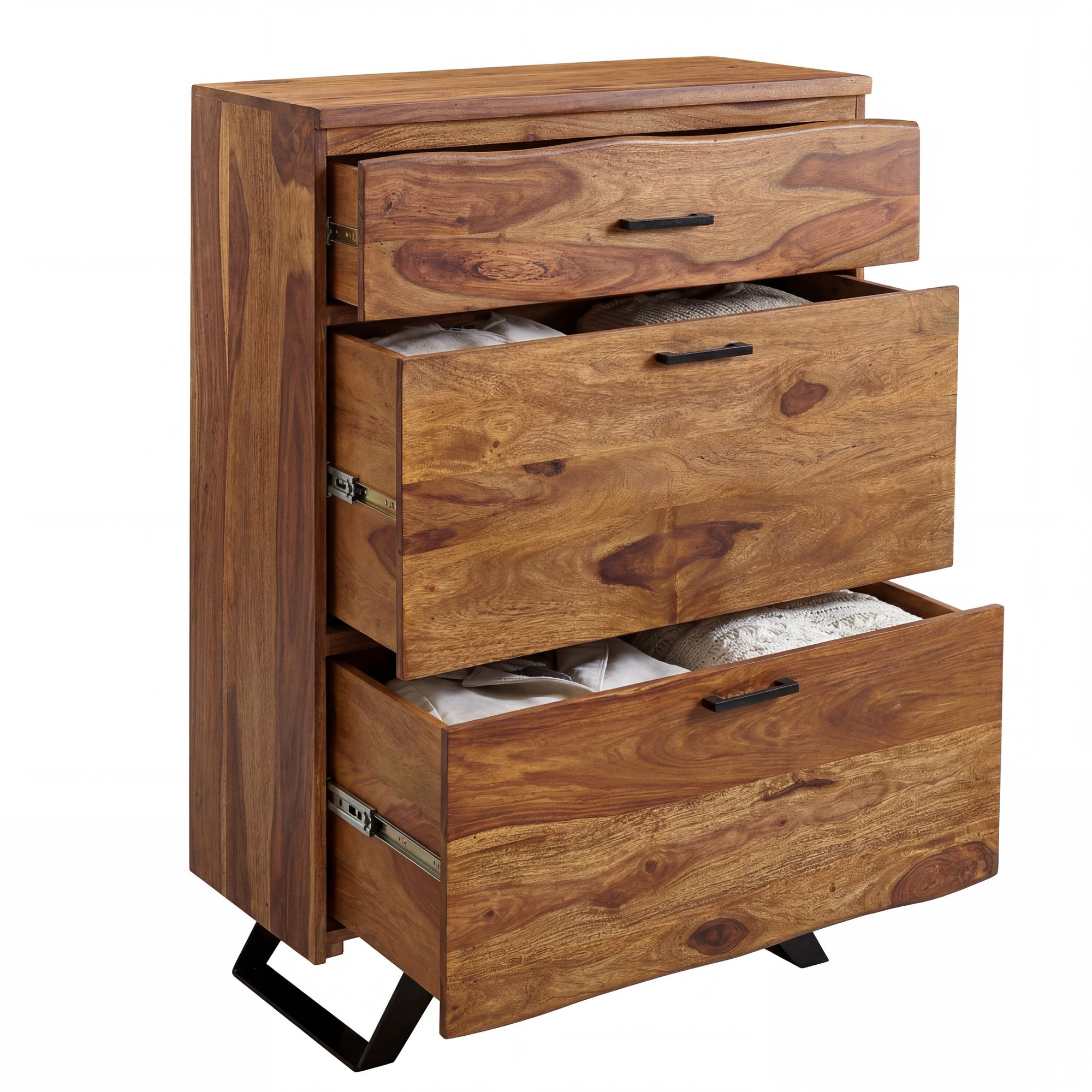 Kommode FineBuy 120 cm Massivholz Baumkante Highboard Anrichte Schubladenkommode – Ansicht 6