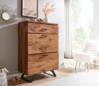 Kommode FineBuy 120 cm Massivholz Baumkante Highboard Anrichte Schubladenkommode – Ansicht 2