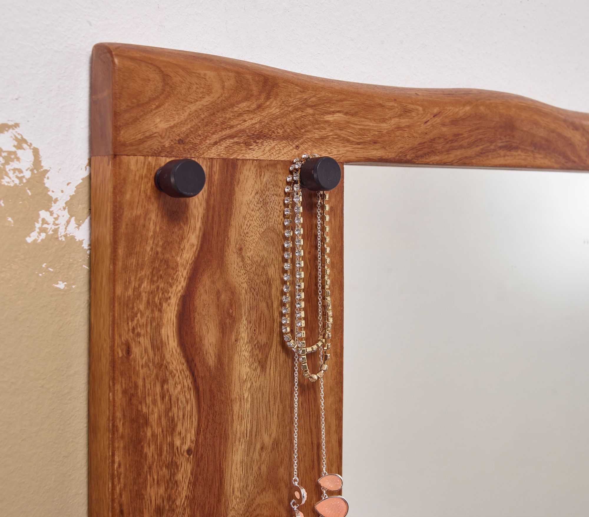 FineBuy Wandspiegel Sheesham Massivholz 80x80x3 cm Design Flurspiegel Baumkante, Hängespiegel Modern mit Haken, Spiegel Wand Groß, Moderner Garderobenspiegel | Farbe: Braun