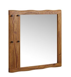 FineBuy Wandspiegel Sheesham Massivholz 80x80x3 cm Design Flurspiegel Baumkante, Hängespiegel Modern mit Haken, Spiegel Wand Groß, Moderner Garderobenspiegel 4251757710957