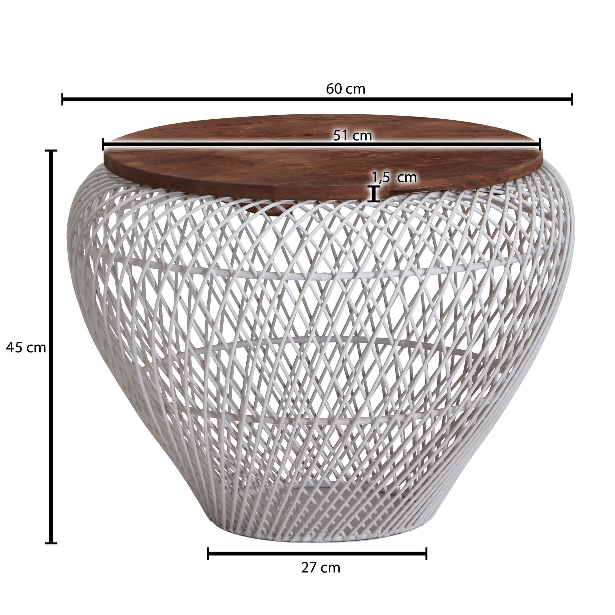 FineBuy Couchtisch Mango Massivholz Metall 60x60x45 cm Rund mit Stauraum, Design Wohnzimmertisch Korbtisch Modern, Beistelltisch Sofatisch Wohnzimmer | Farbe: Schwarz