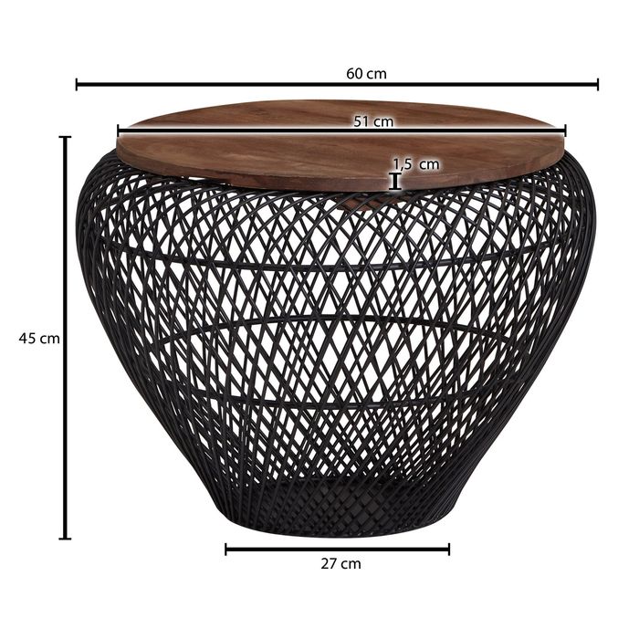 Couchtisch FineBuy Sofatisch Rund Metall Ø 60 cm Tisch Stauraum Wohnzimmertisch – Maßzeichnung