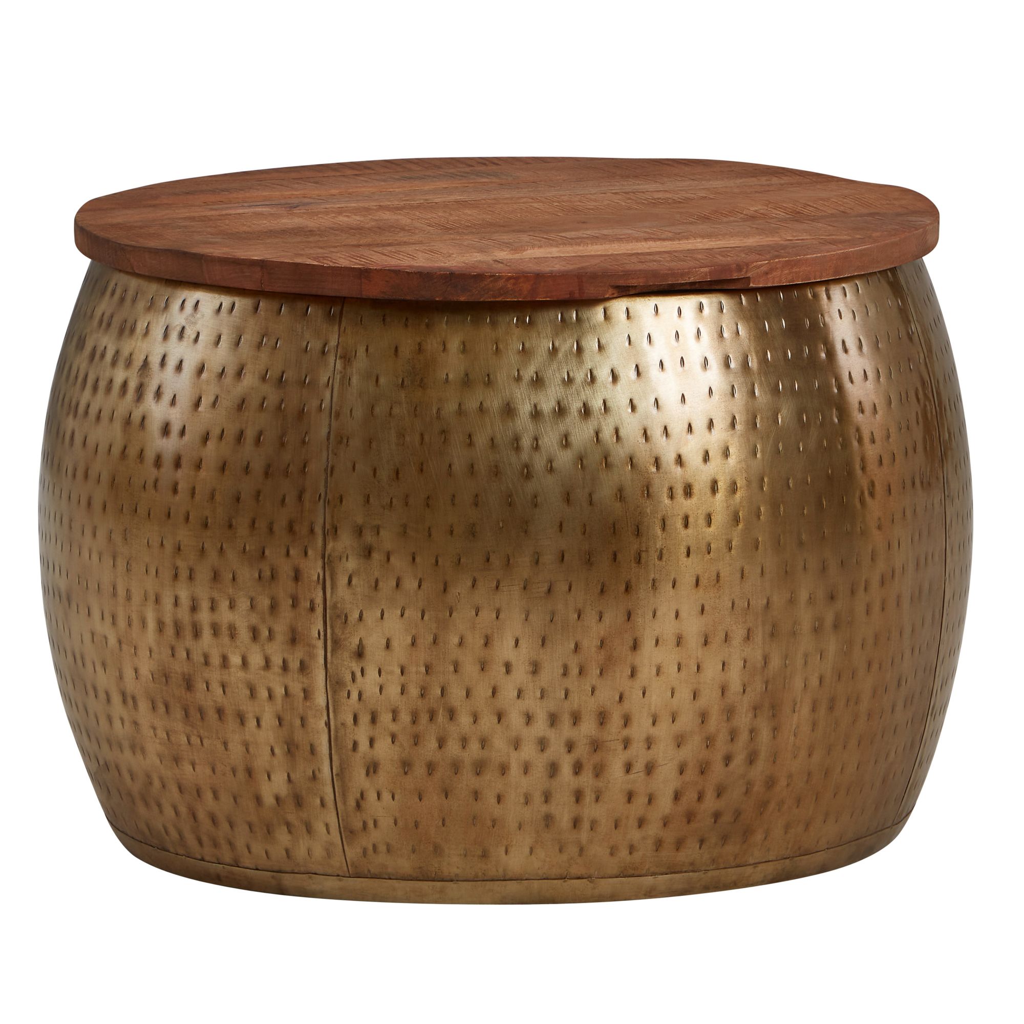 FineBuy Couchtisch Mango Massivholz Metall 60x60x40 cm Gold Rund mit Stauraum, Design Wohnzimmertisch abnehmbare Platte, Loungetisch Sofatisch Wohnzimmer Modern | Farbe: Gold