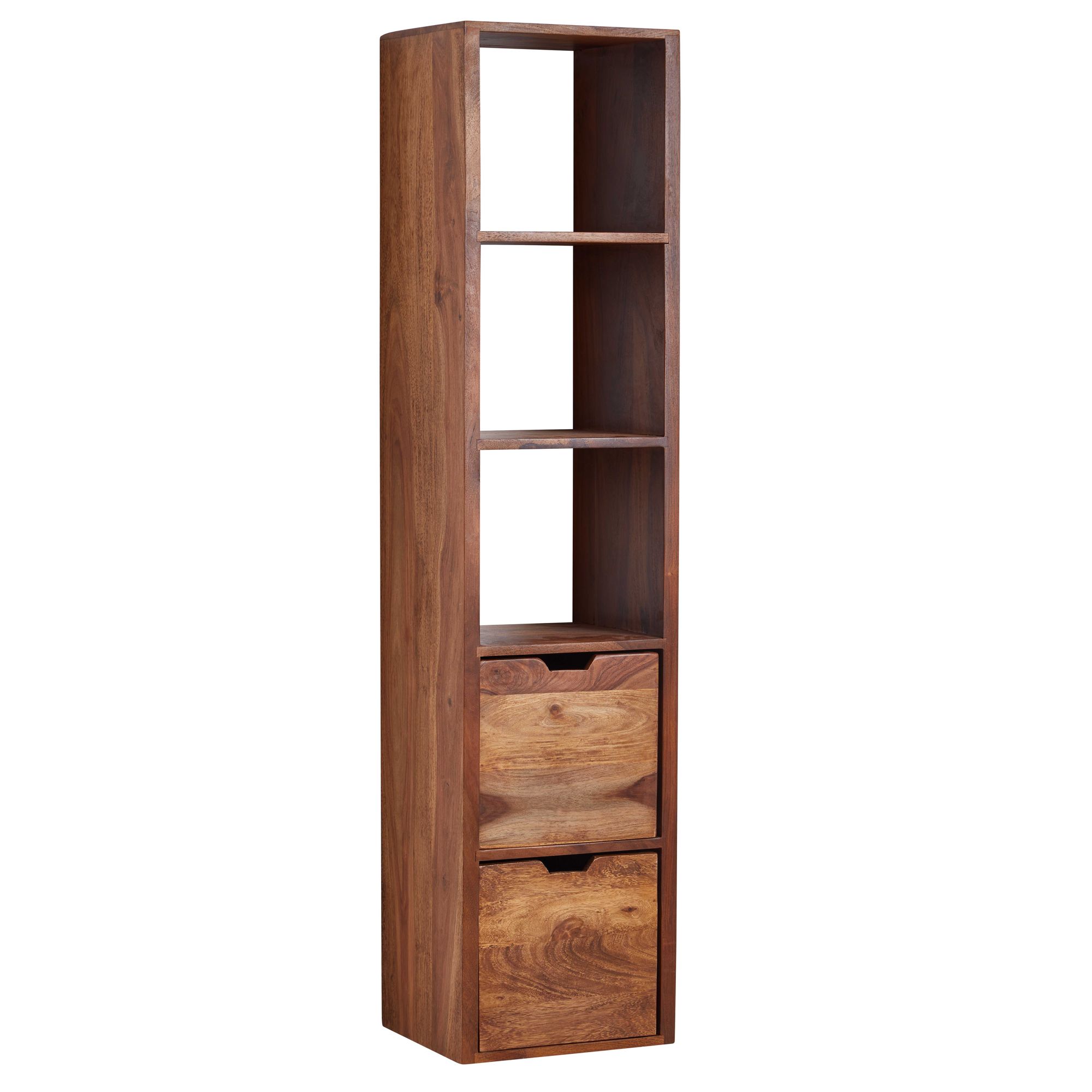 FineBuy Wandregal mit Schubladen 35x150x30 cm Sheesham Massivholz Hängeregal, Großes Design Schweberegal Modern, Regal Hängend Wohnzimmer, Bücherregal Wand Schwebend | Farbe: Braun