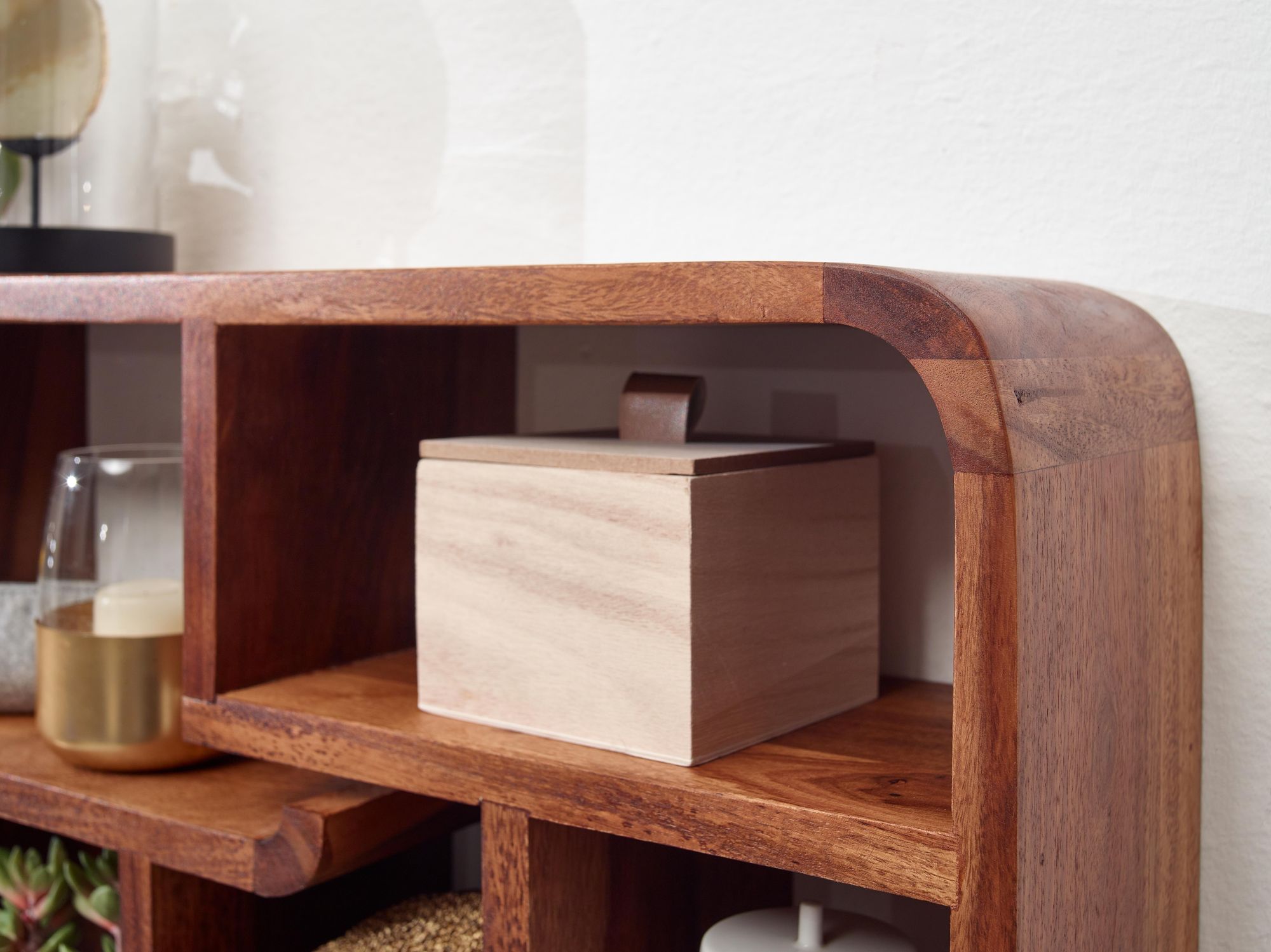 FineBuy Wandregal 80x55x15 cm Sheesham Massivholz Hängeregal Modern Schwebend, Großes Design Schweberegal, Regal Hängend Wohnzimmer, Bücherregal Wand | Farbe: Braun