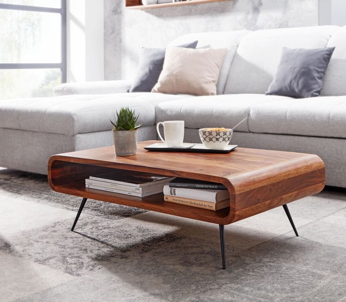 FineBuy Couchtisch 90x55x30 cm Sheesham Massivholz / Metall Sofatisch Eckig, Wohnzimmertisch mit Stauraum, Kaffeetisch Massiv, Kleiner Tisch Beistelltisch Wohnzimmer Modern Rechteckig 4251757711138