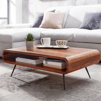 FineBuy Couchtisch Sheesham Massivholz 90cm Retro Design Ablage Wohnzimmertisch – Ansicht 1