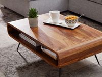 FineBuy Couchtisch Sheesham Massivholz 90cm Retro Design Ablage Wohnzimmertisch – Ansicht 4