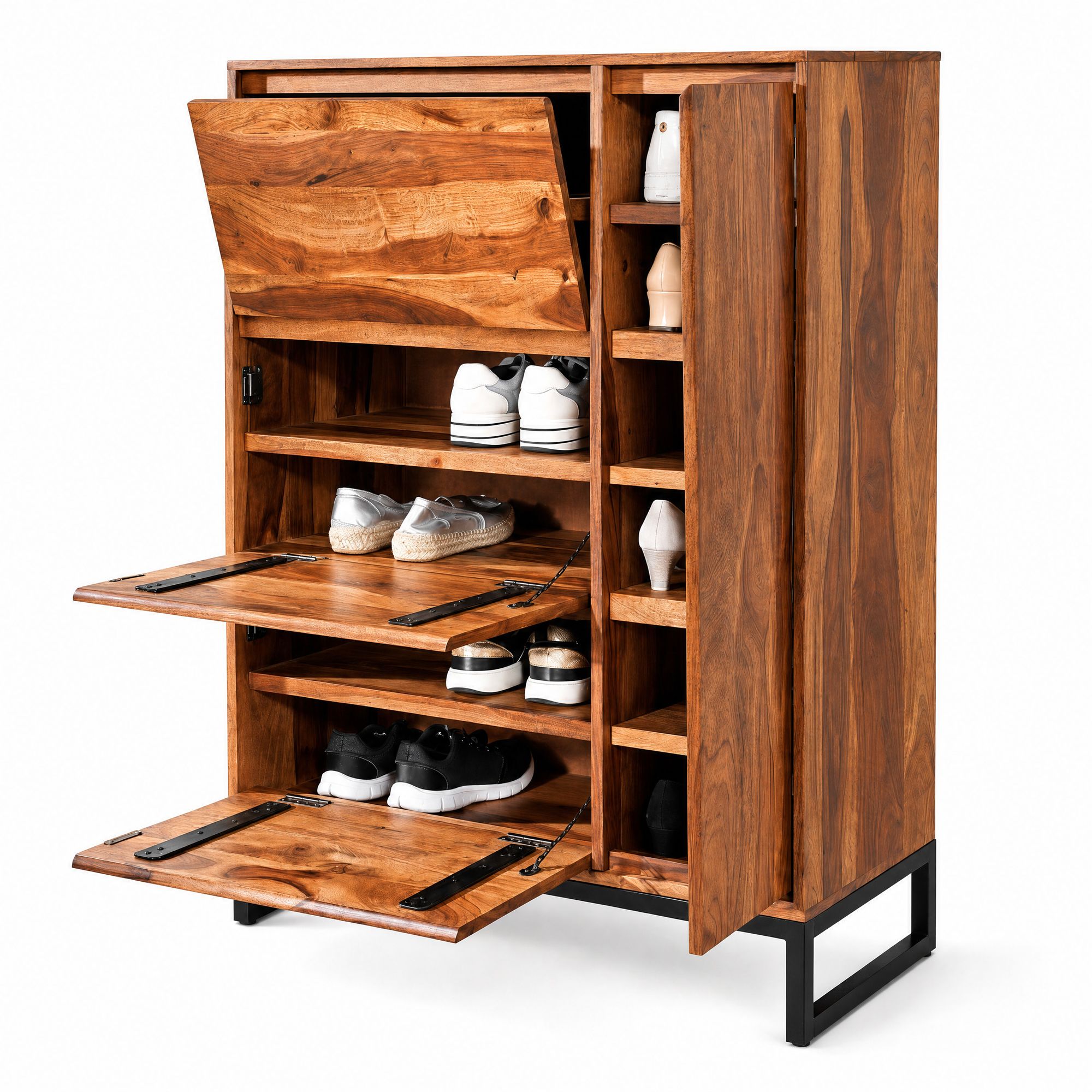 Massivholz Schuhschrank 90cm Sheesham Schuhkipper Schuhkommode für Garderobe Flur Schuhregal – Ansicht 6