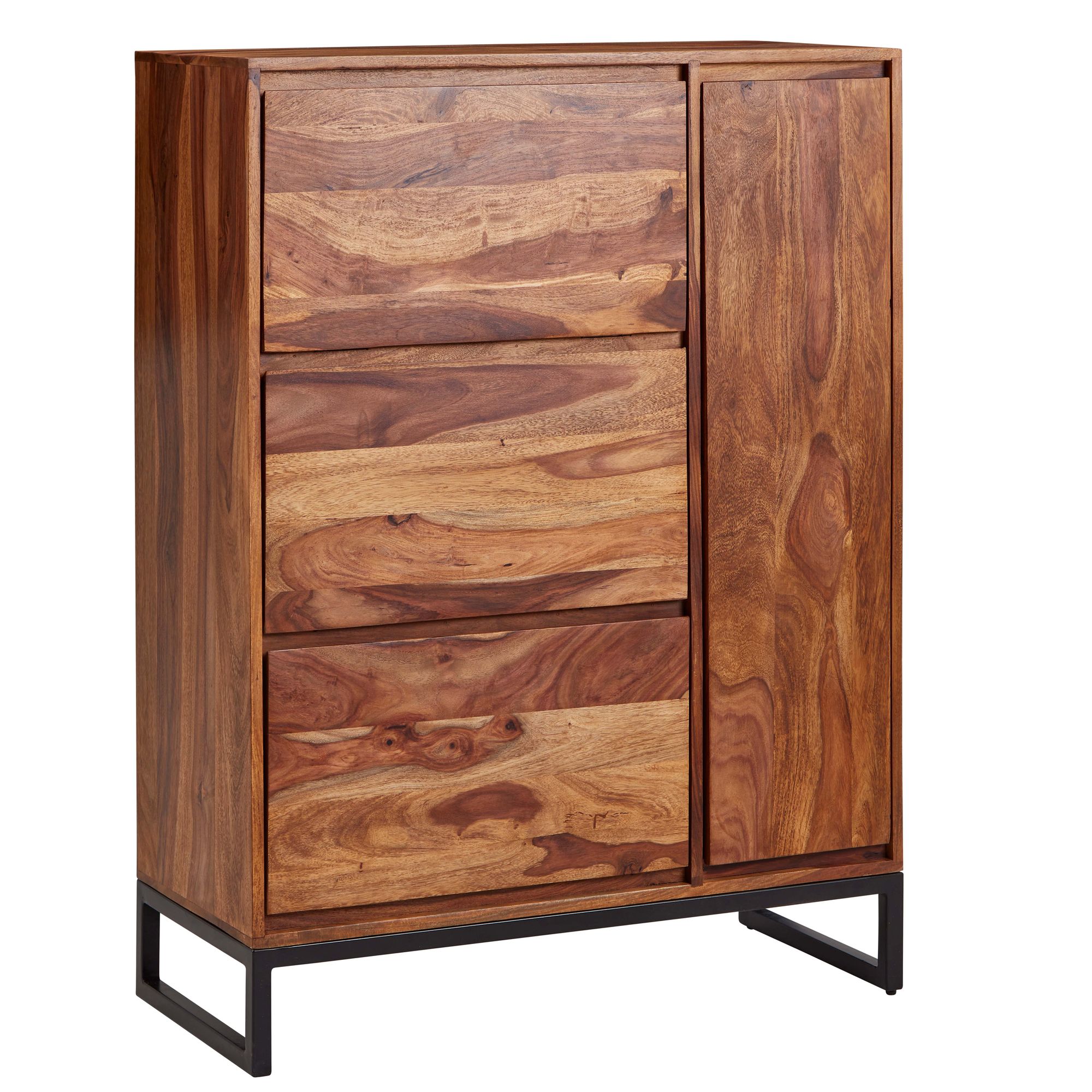 FineBuy Schuhschrank Sheesham Massivholz 88x120x40 cm Schuhregal Geschlossen, Design Schuhkommode Flurschrank mit Ablage, Schuhaufbewahrung Flurkommode für Schuhe Hoch | Farbe: Braun