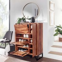 Massivholz Schuhschrank 90cm Sheesham Schuhkipper Schuhkommode für Garderobe Flur Schuhregal – Ansicht 1