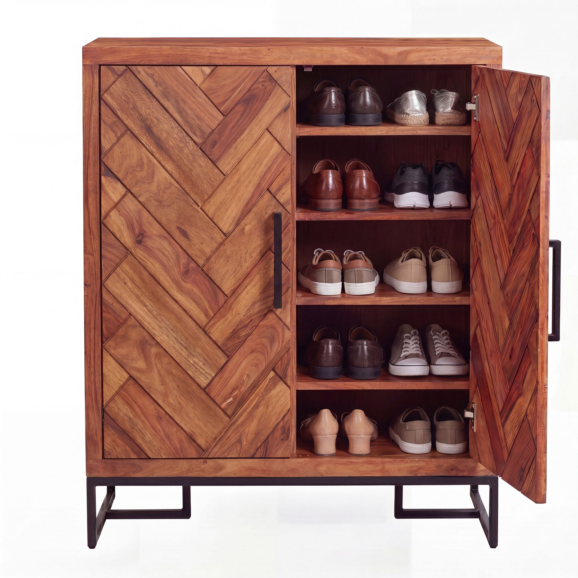 Massivholz Schuhschrank Sheesham 100cm Schuhkommode Garderobe Flur – Ansicht 6
