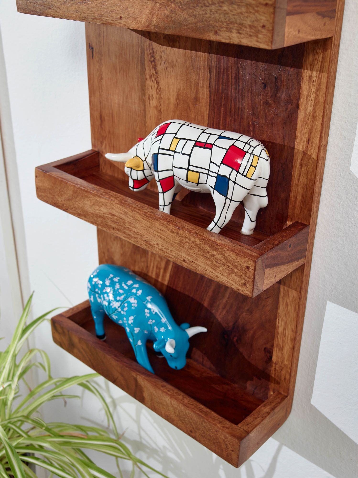 FineBuy Wandregal 30x80x10 cm Sheesham Massivholz Hängeregal Modern Schwebend, Großes Design Schweberegal, Regal Hängend Wohnzimmer, Bücherregal Wand | Farbe: Braun