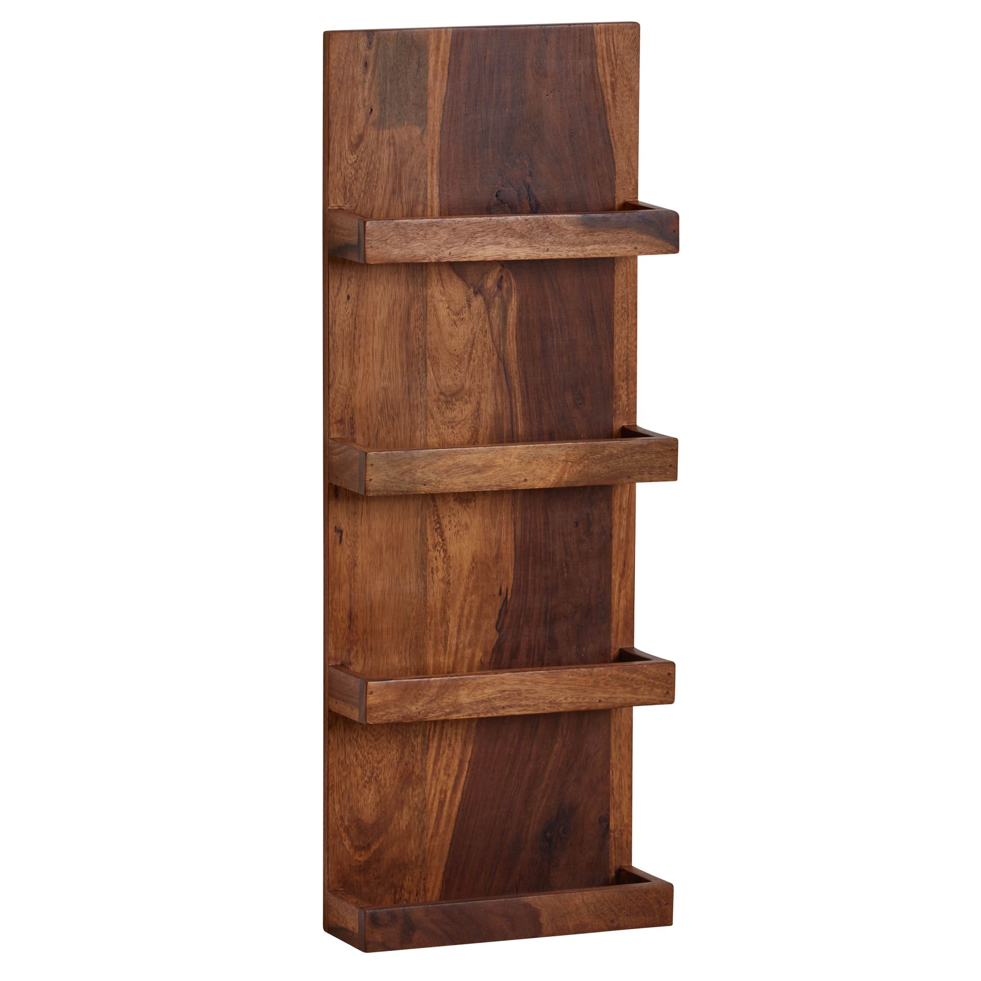 FineBuy Wandregal 30x80x10 cm Sheesham Massivholz Hängeregal Modern Schwebend, Großes Design Schweberegal, Regal Hängend Wohnzimmer, Bücherregal Wand | Farbe: Braun