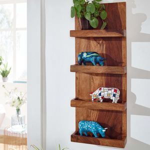 FB80781 FineBuy Wandregal 30x80x10 cm Sheesham Massivholz Hängeregal Modern Schwebend, Großes Design Schweberegal, Regal Hängend Wohnzimmer, Bücherregal Wand