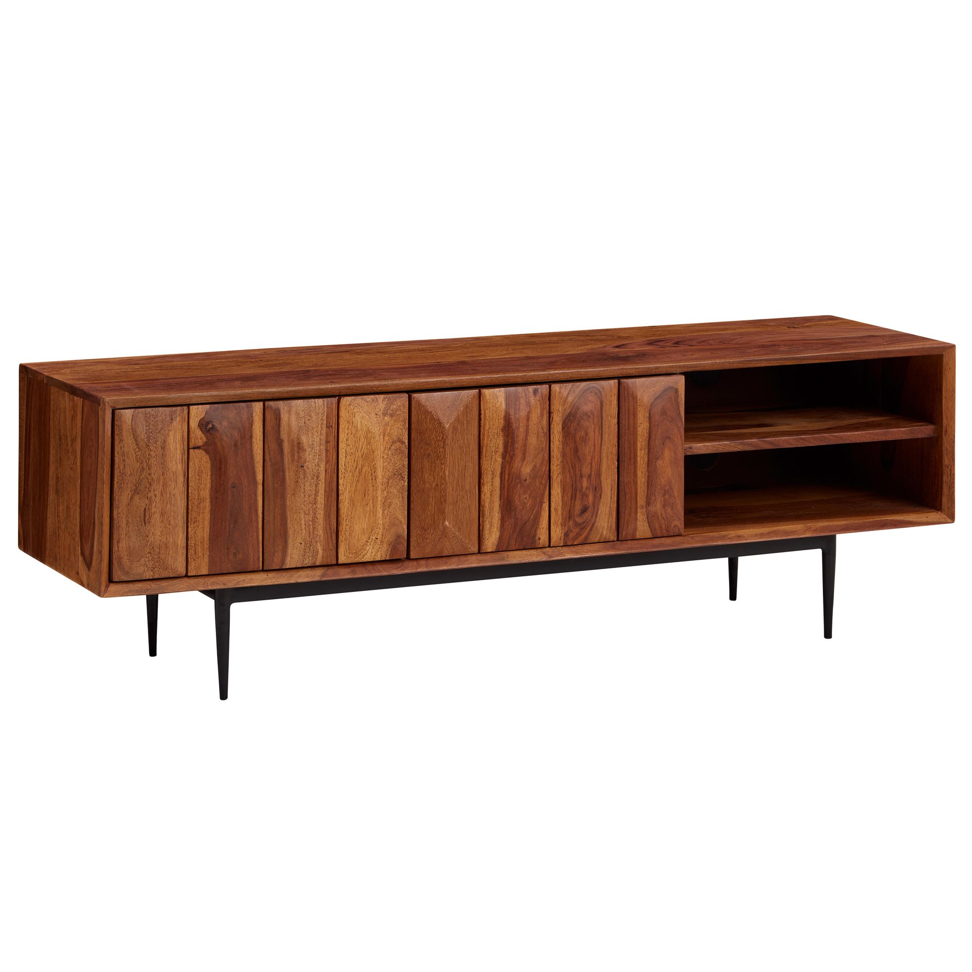 Finebuy Lowboard Sheesham Massivholz 123x42x35 cm TV-Kommode mit zwei Türen, Design TV-Schrank Hoch, Fernsehtisch Fernsehschrank Modern, Fernsehkommode Wohnzimmer | Farbe: Braun